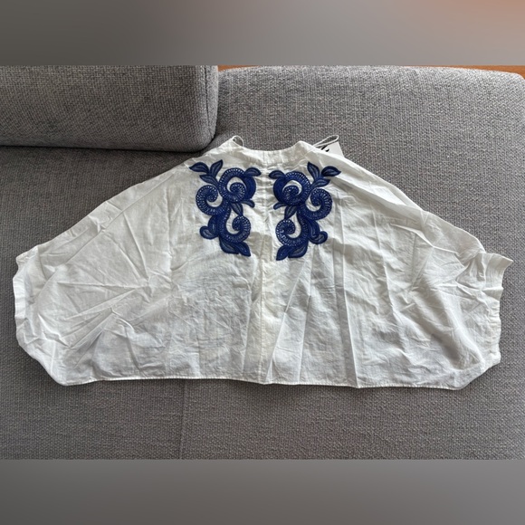 Zara White Cotton Embroidered Cropped Blouse Size M - Picture 14 of 16